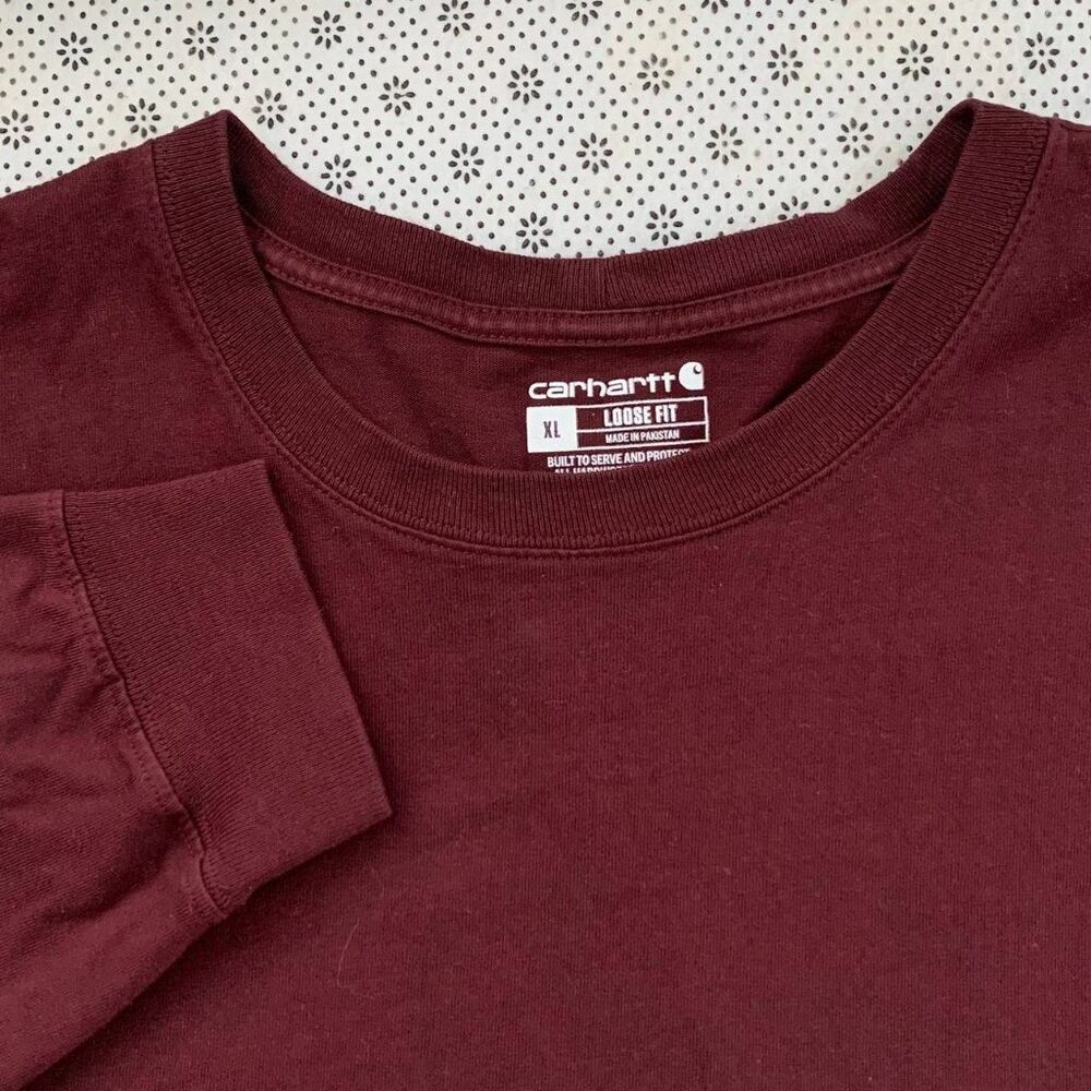 Carhartt Loose Fit Long Sleeve T-Shirt XL Burgundy Maroon Sleeve Logo